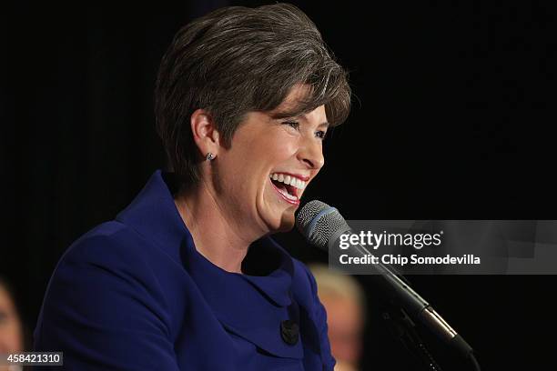 Republican U.S. Senator-elect Joni Ernst thanks her supporters after she won the U.S. Senate race on election night at the Marriott Hotel November 4,...
