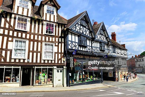 old shops in shrewsbury, england - shrewsbury england stock pictures, royalty-free photos & images