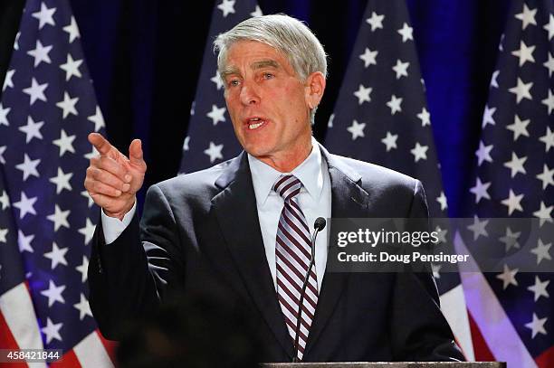 Sen. Mark Udall addresses guests at a Democratic Party election night event at the Westin Denver Downtown Hotel on November 4, 2014 in Denver,...