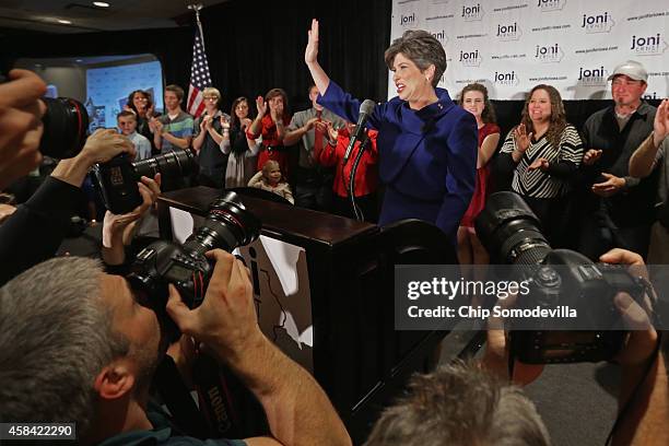 Republican U.S. Senator-elect Joni Ernst thanks her supporters after she won the U.S. Senate race on election night at the Marriott Hotel November 4,...