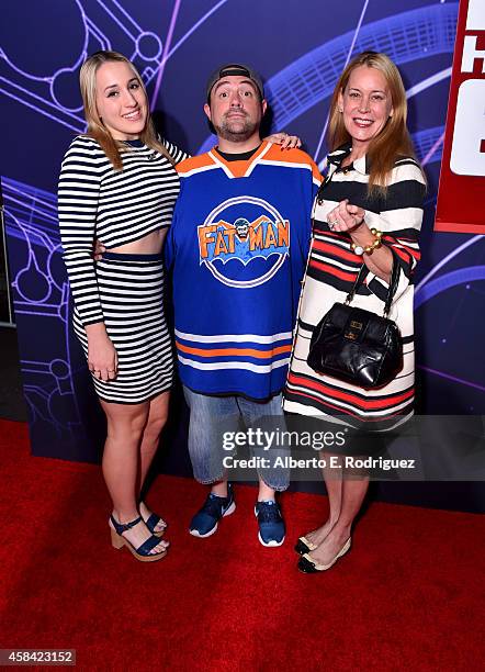 Harley Quinn Smith, director Kevin Smith and actress Jennifer Schwalbach Smith attend the Los Angeles Premiere of Walt Disney Animation Studios Big...