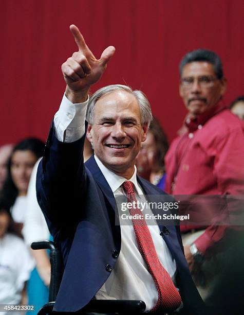 Texas Governor-elect Greg Abbott celebrates during his victory party on November 4, 2014 in Austin, Texas. Abbott defeated Democratic challenger...