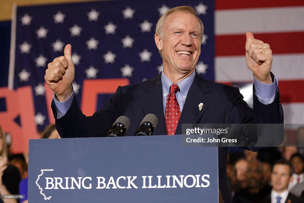 Gubernatorial Candidate Bruce Rauner Attends Election Night Gathering In Chicago