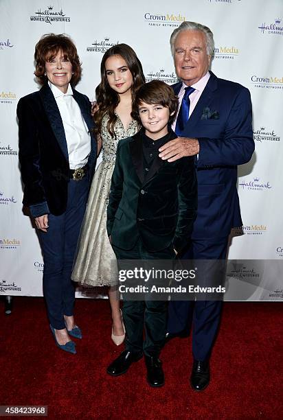 Actors Jill St. John, Bailee Madison, Max Charles and Robert Wagner arrive at the Hallmark Channel's Holiday Christmas world premiere screening of...