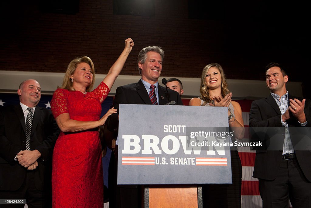 New Hampshire Senate Hopeful Scott Brown Gathers With Supporters On Election Night