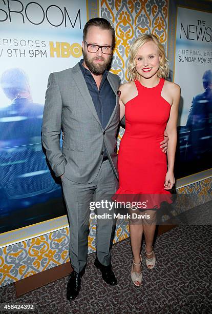 Actors Joshua Leonard and Alison Pill attend the Premiere of HBO's "The Newsroom" Season 3 at Directors Guild Of America on November 4, 2014 in Los...