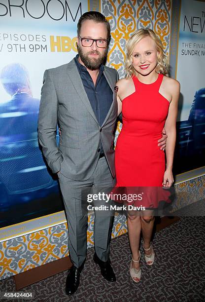 Actors Joshua Leonard and Alison Pill attend the Premiere of HBO's "The Newsroom" Season 3 at Directors Guild Of America on November 4, 2014 in Los...