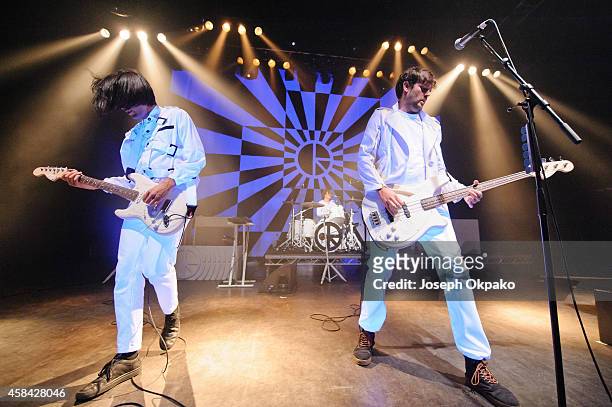 Simon Taylor-Davies, George Latham and Jamie Reynolds of The Klaxons performs at O2 Shepherd's Bush Empire on November 4, 2014 in London, England.