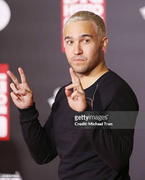 Pete Wentz of Fall Out Boy arrives at the Los Angeles premiere of "Big Hero 6" held at the El Capitan Theatre on November 4, 2014 in Hollywood,...
