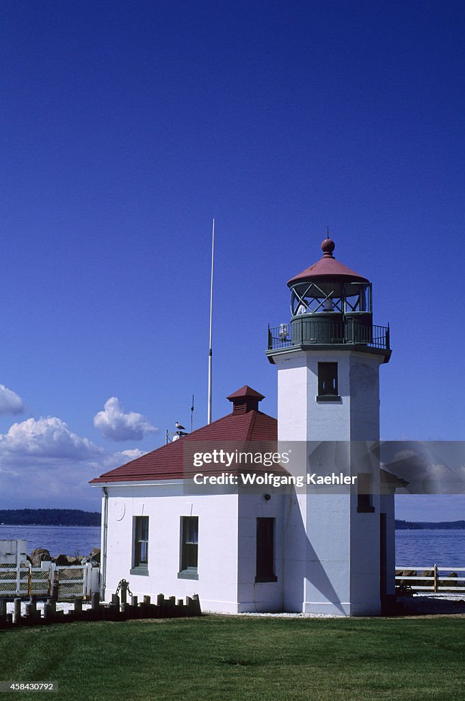 View of the lighthouse at Alki Point in West Seattle...