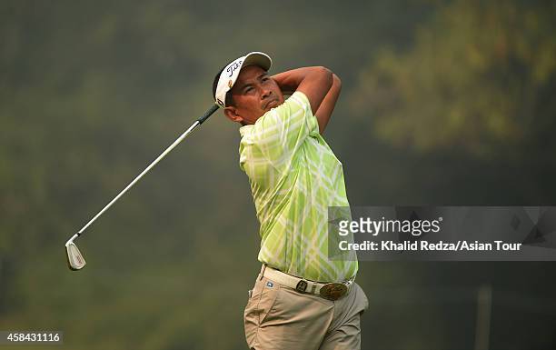 Thaworn Wiratchant of Thailand in action during practice ahead of the Panasonic Open India at Delhi Golf Club on November 5, 2014 in New Delhi, India.