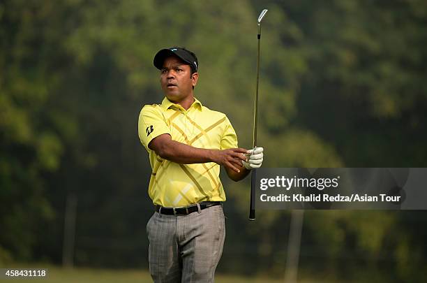 Siddikur Rahman of Bangladesh in action during practice ahead of the Panasonic Open India at Delhi Golf Club on November 5, 2014 in New Delhi, India.