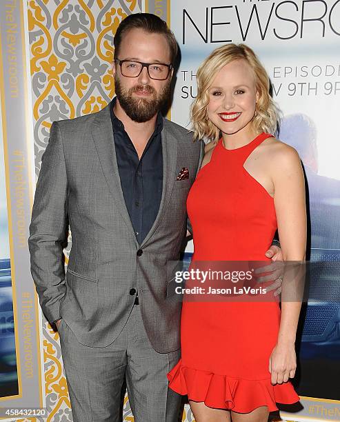 Actor Joshua Leonard and actress Alison Pill attend the premiere of "The Newsroom" at DGA Theater on November 4, 2014 in Los Angeles, California.