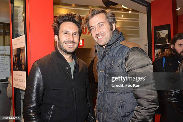 Actors Erwann Marinopoulos and Charles Van Tieghem attend 'Pour Vos Yeux Bleus' Short Movie Screening At Cinema Champs Elysee Lincoln on November 4,...