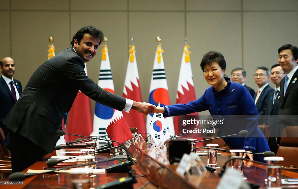 King Of Qatar Meets President Of South Korea