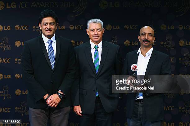 Anil Kumble,Chairman of the ICC Cricket Commitee,David Richardson, ICC Chief Executive and Sanjay Chitkara, Head-Corporate Marketing, LG Electronics...