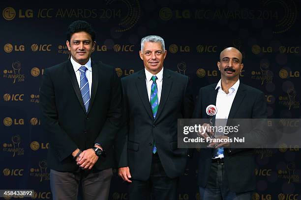 Anil Kumble,Chairman of the ICC Cricket Commitee,David Richardson, ICC Chief Executive and Sanjay Chitkara, Head-Corporate Marketing, LG Electronics...