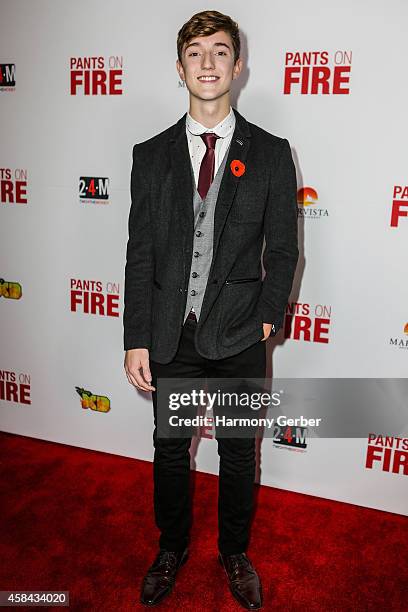 Joshua Ballard arrives to the Disney XD "Pants On Fire" premiere on November 4, 2014 in Hollywood, California.
