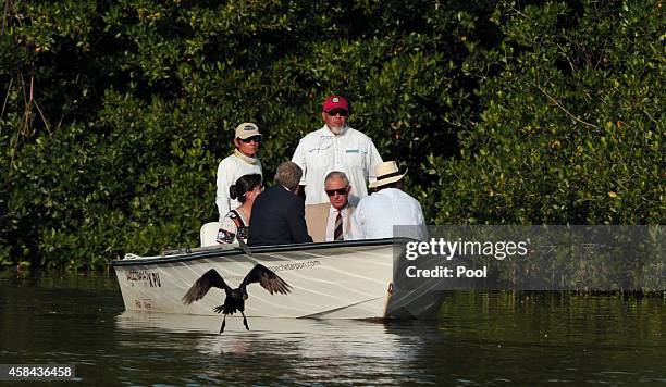 Prince Charles, Prince of Wales enters the Mangrove Biosphere Reserve on November 4, 2014 in Campeche, Mexico. The Royal Couple are on the third day...