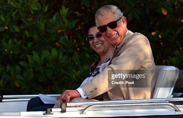 Prince Charles, Prince of Wales exits the Mangrove Biosphere Reserve on November 4, 2014 in Campeche, Mexico. The Royal Couple are on the third day...