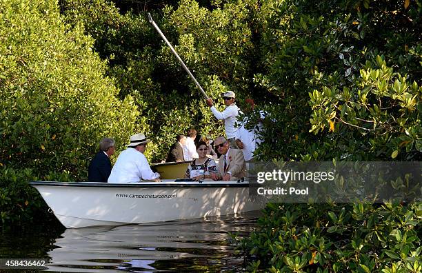 Prince Charles, Prince of Wales exits the Mangrove Biosphere Reserve on November 4, 2014 in Campeche, Mexico. The Royal Couple are on the third day...