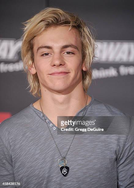 Musician Ross Lynch of R5 arrives at the Los Angeles premiere of Disney's "Big Hero 6" at the El Capitan Theatre on November 4, 2014 in Hollywood,...
