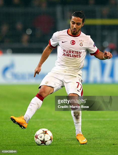 Tarik Çamdal of Galatasaray runs with the ball during the UEFA Champions League Group D match between Borussia Dortmund and Galatasaray AS at Signal...