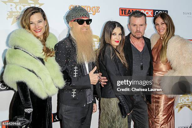 Gilligan Stillwater, Billy Gibbons, Loree Rodkin, Billy Duffy and AJ Celi attendd the Classic Rock And Roll Honour 2014 Award Ceremony at Avalon on...