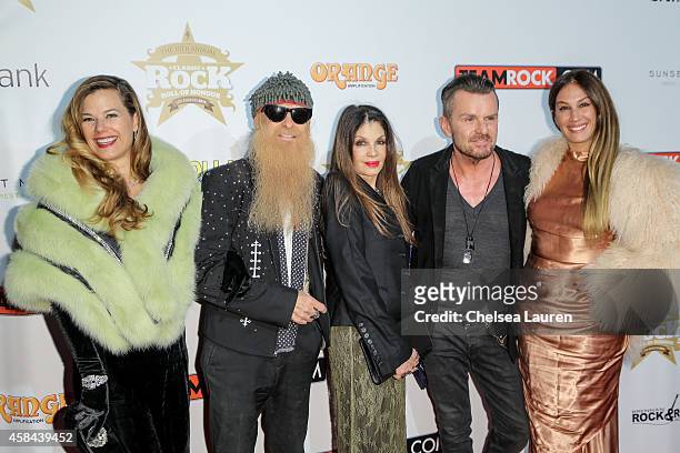 Gilligan Stillwater, Billy Gibbons, Loree Rodkin, Billy Duffy and AJ Celi attendd the Classic Rock And Roll Honour 2014 Award Ceremony at Avalon on...