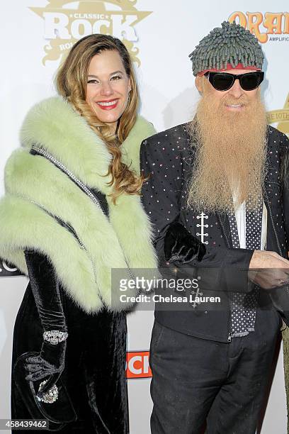 Gilligan Stillwater and musician Billy Gibbons attendd the Classic Rock And Roll Honour 2014 Award Ceremony at Avalon on November 4, 2014 in...