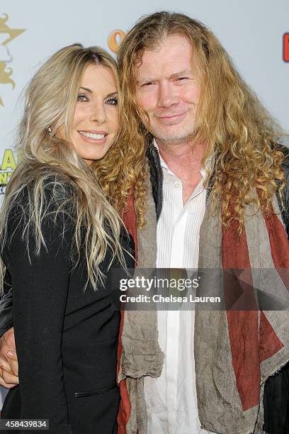 Musician Dave Mustaine and Pamela Anne Casselberry attend the Classic Rock And Roll Honour 2014 Award Ceremony at Avalon on November 4, 2014 in...