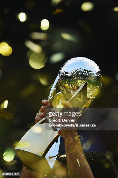 The Supercup trophy is seen during the Supercup 2014 match between Borussia Dortmund and FC Bayern Muenchen at Signal Iduna Park on August 13, 2014...