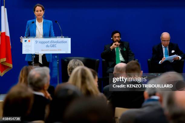 French minister for Ecology, Sustainable Development and Energy Segolene Royal delivers a speech during a climate conference with the head of the...