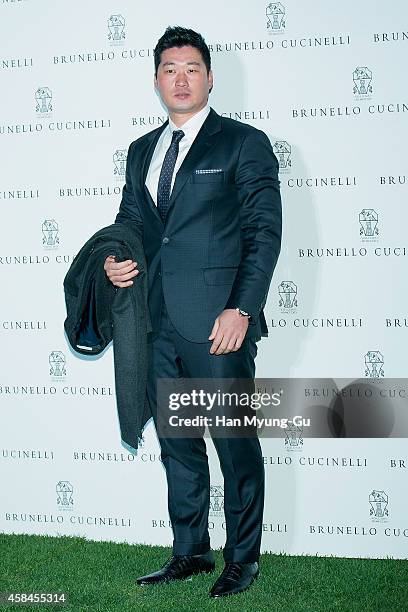 Hanshin Tigers Pitcher, Oh Seung-Hwan attends the flagship store opening of "Brunello Cucinelli" on November 5, 2014 in Seoul, South Korea.