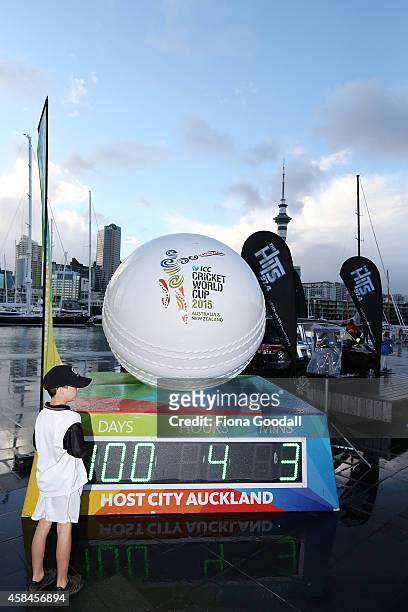 The Cricket World Cup 2015 time clock during the 100 day countdown to the 2015 ICC Cricket World Cup at Wynyard Wharf on November 6, 2014 in...