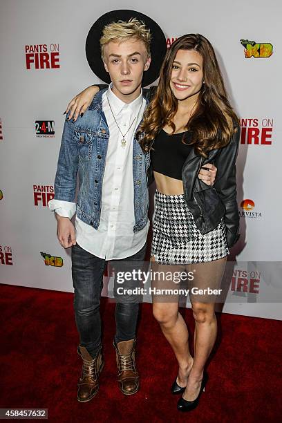 Devin Fox and Olivia Stuck arrive to the Disney XD "Pants On Fire" premiere on November 4, 2014 in Hollywood, California.