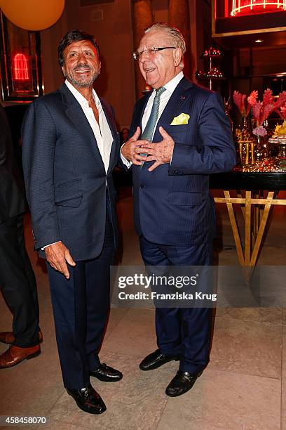 Sir Rocco Forte and Heinz Horrmann attend the Re-Opening of the 'La Banca' restaurant at Hotel de Rome on November 05, 2014 in Berlin, Germany.