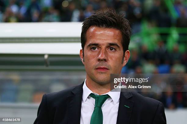 Head Coach Marco Silva of Sporting Lisbon looks on during the UEFA Champions League Group G match between Sporting Clube de Portugal and FC Schalke...