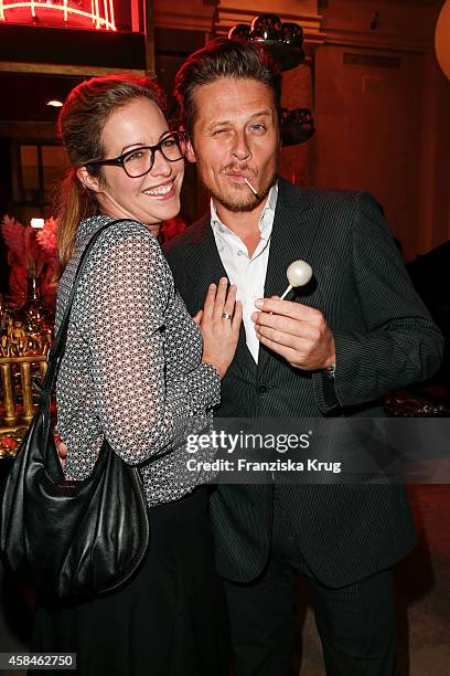 Stefanie Mensing and Roman Knizka attend the Re-Opening of the 'La Banca' restaurant at Hotel de Rome on November 05, 2014 in Berlin, Germany.