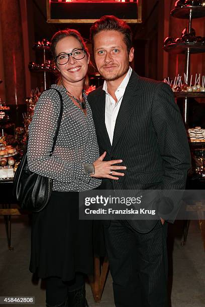 Stefanie Mensing and Roman Knizka attend the Re-Opening of the 'La Banca' restaurant at Hotel de Rome on November 05, 2014 in Berlin, Germany.