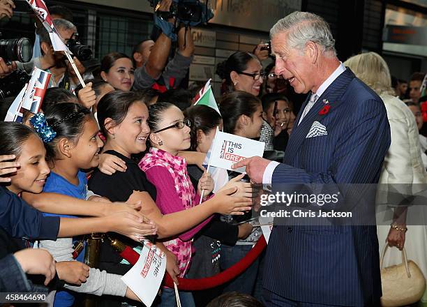 Prince Charles, Prince of Wales speaks to the crowd as he arrives for an Official Welcome at the Parque Fundidora November 5, 2014 in Monterrey,...