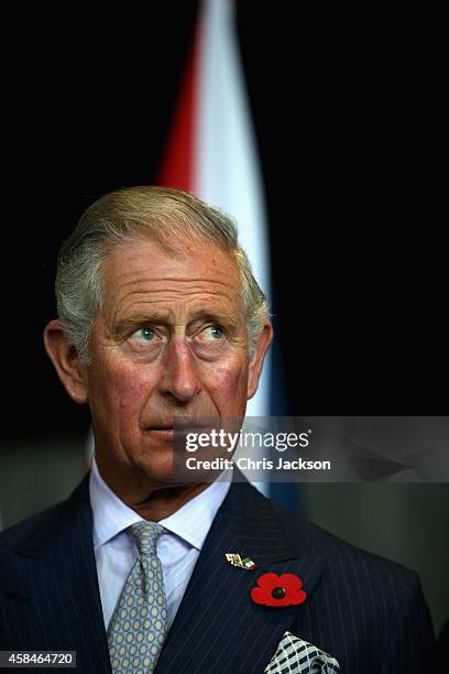 Prince Charles, Prince of Wales speaks during an Official Welcome at the Parque Fundidora November 5, 2014 in Monterrey, Mexico. The Royal Couple are...