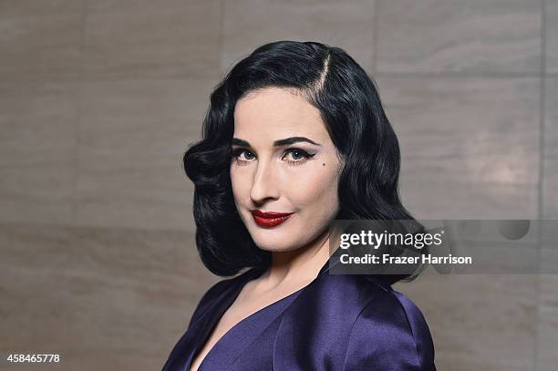 Dita Von Teese poses for a portrait at the amfAR LA Inspiration Gala on October 29, 2014 in Los Angeles, California.