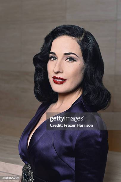 Dita Von Teese poses for a portrait at the amfAR LA Inspiration Gala on October 29, 2014 in Los Angeles, California.