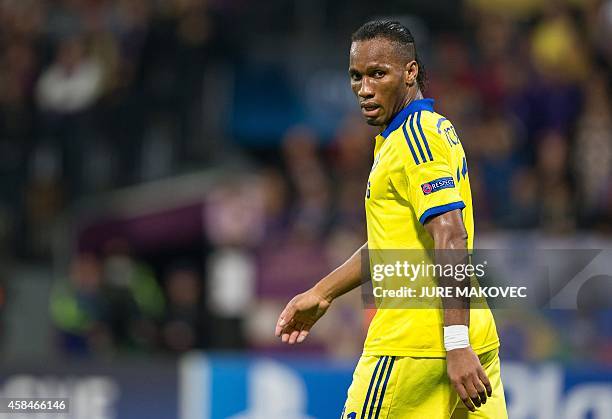 Chelsea Ivorian forward Didier Drogba looks on during the UEFA Champions League Group G football match between NK Maribor and Chelsea in Maribor,...