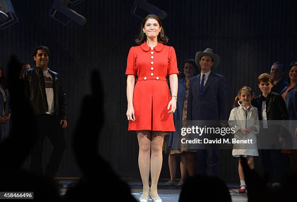 Gemma Arterton bows at the curtain call during the press night performance of "Made In Dagenham" at The Adelphi Theatre on November 5, 2014 in...