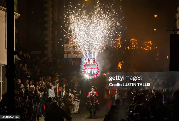 Bonfire societies parade through the streets of Lewes in Sussex, on November 5 during the traditional Bonfire Night celebrations. Bonfire Night is...