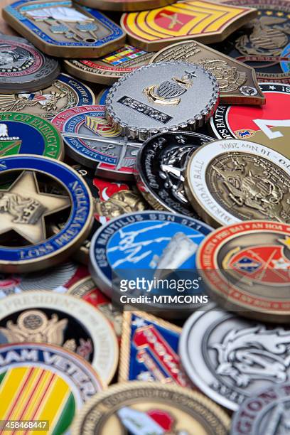 military challenge coin collection - mtmcoins stockfoto's en -beelden