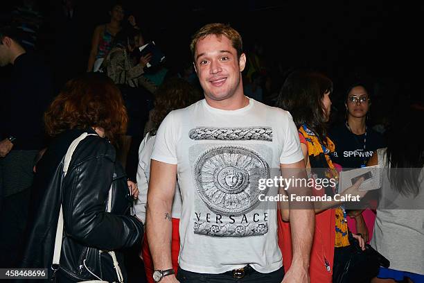 Helinho Calfat attends the Triton fashion show during Sao Paulo Fashion Week Winter 2015 at Parque Candido Portinari on November 5, 2014 in Sao...