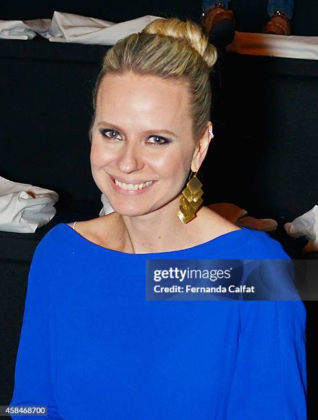 Paula Martins attends the Triton fashion show during Sao Paulo Fashion Week Winter 2015 at Parque Candido Portinari on November 5, 2014 in Sao Paulo,...